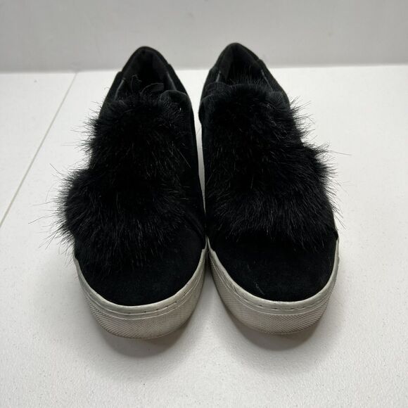 Sam Edelman Size 10 Shoes Leya Black Velvet Faux Fur Pom Pom Slip-On Women's - Picture 6 of 11